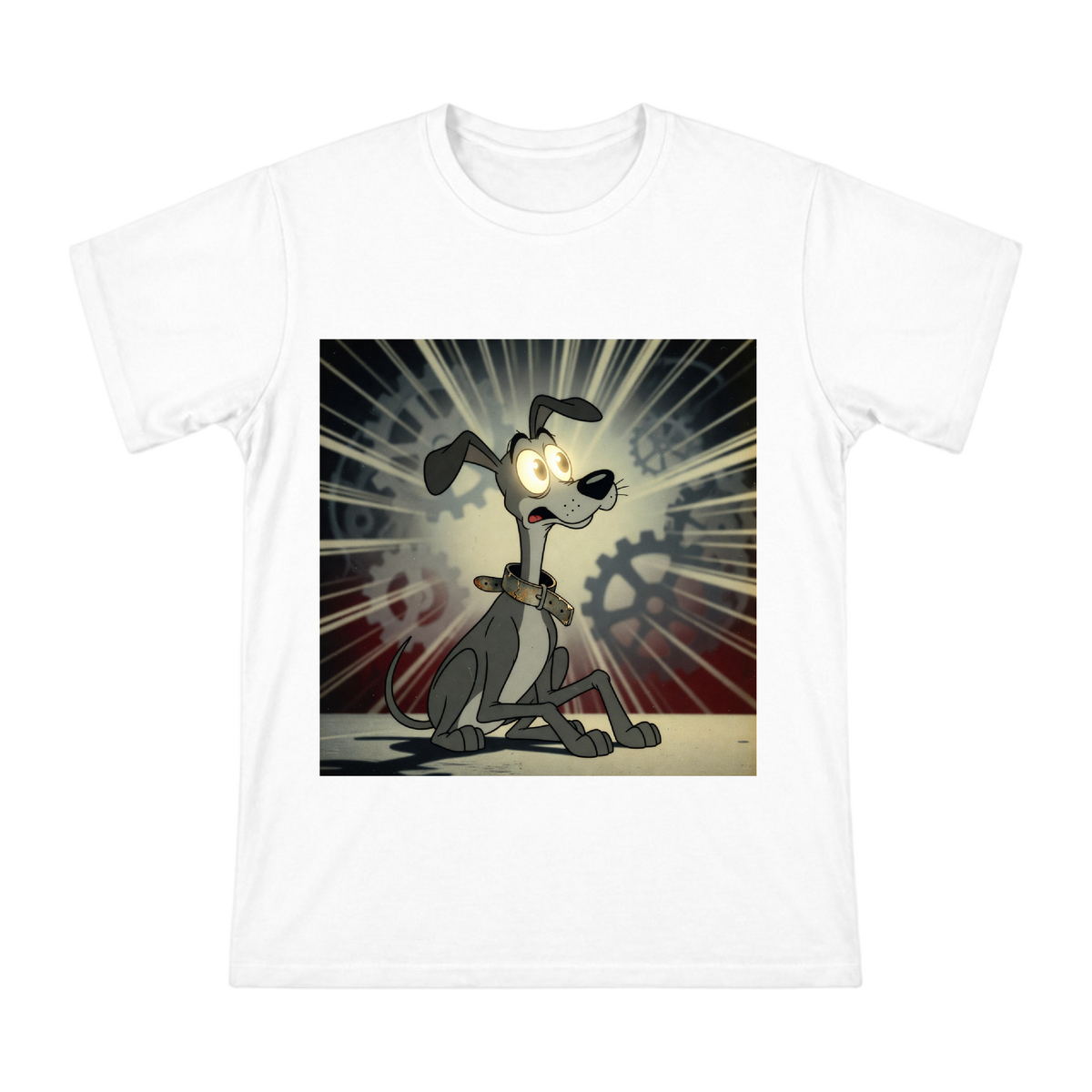 Retro Cel-Shocked Greyhound Illustration on Men's Premium Cotton T-Shirt front [ai-pod:df0aa9a3789b7497290df5dd1e4b668d]