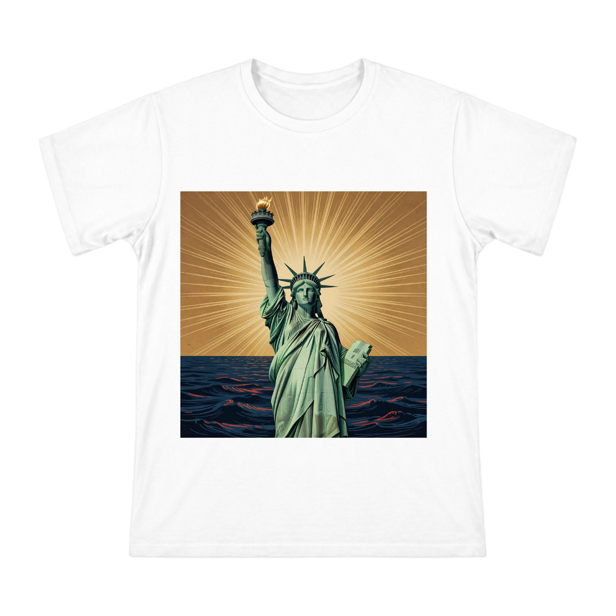 Statue of Liberty Vintage Lithograph Print Men's Cotton T-Shirt front [ai-pod:f8b68d74a6eee2ca5b9c07734125e334]