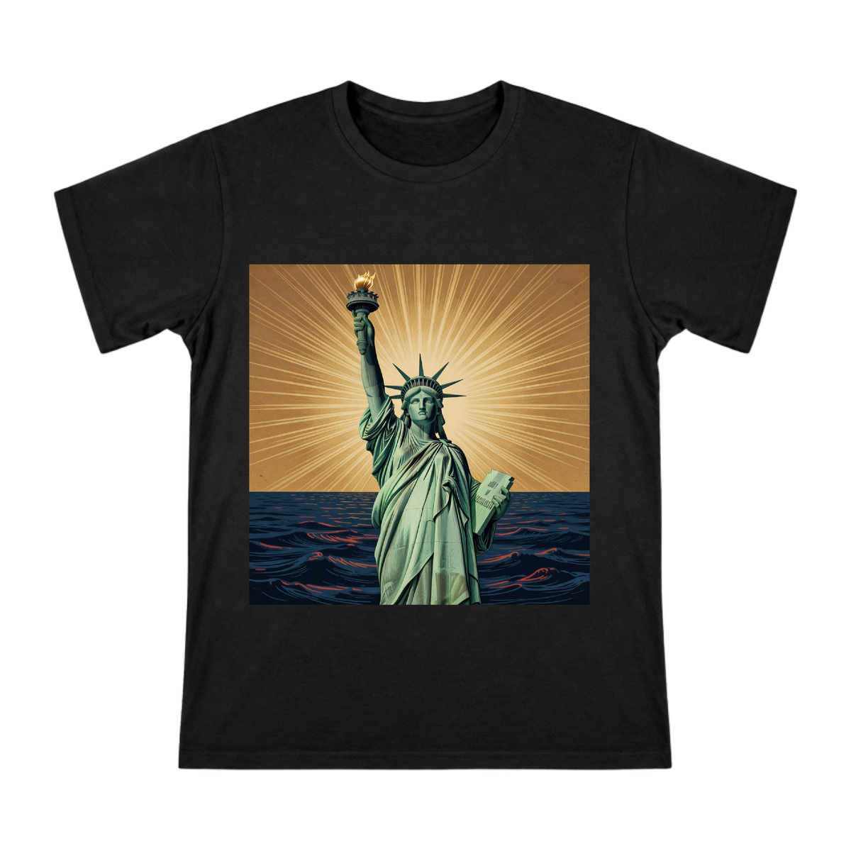 Statue of Liberty Vintage Lithograph Print Men's Cotton T-Shirt front [ai-pod:8261f2df7b389283aa0b80afccef2733]