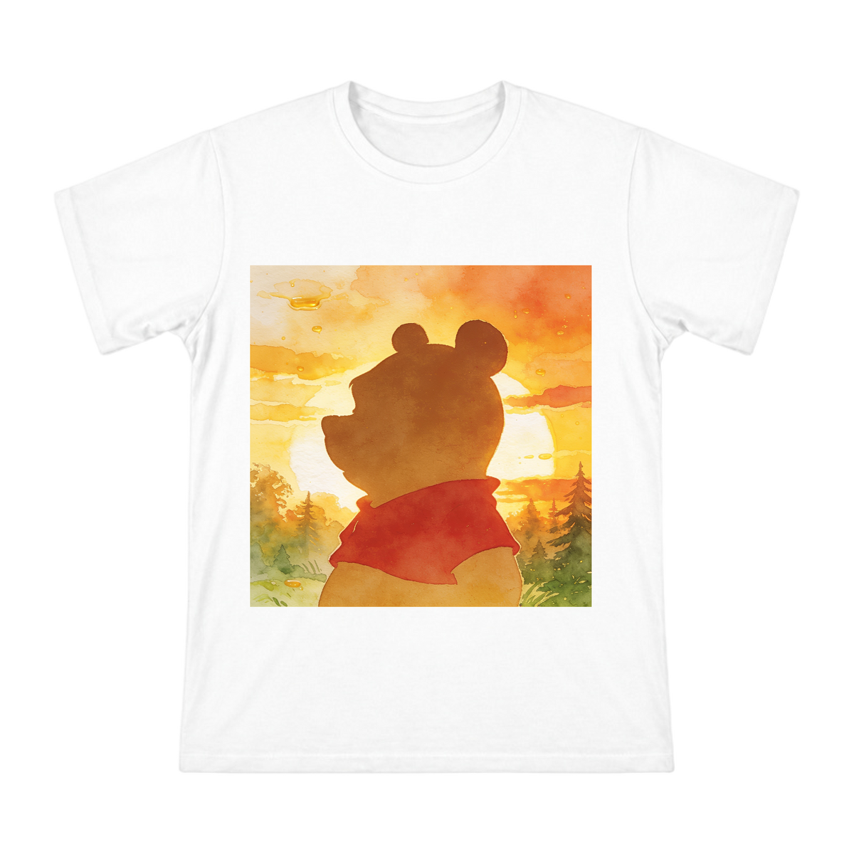 Warm Watercolor Winnie the Pooh Silhouette Men's Cotton T-Shirt front [ai-pod:c189a0611b5a861ea5248ca87a912d90]