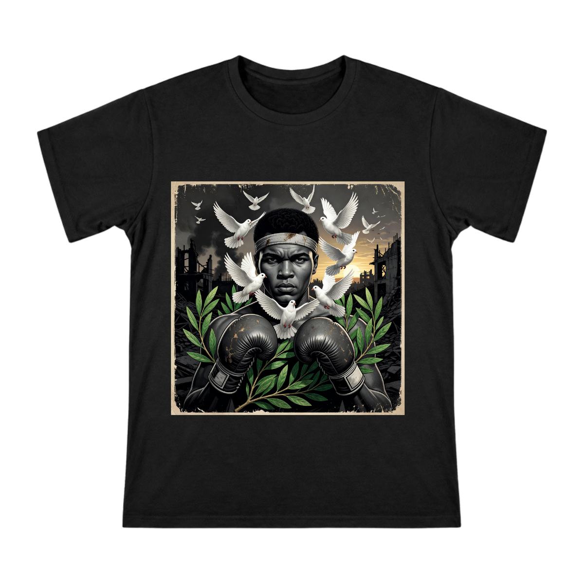 Muhammad Ali and Dove Artwork T-Shirt front [ai-pod:b961340a6d9adcf856bd3934aeb1f170]