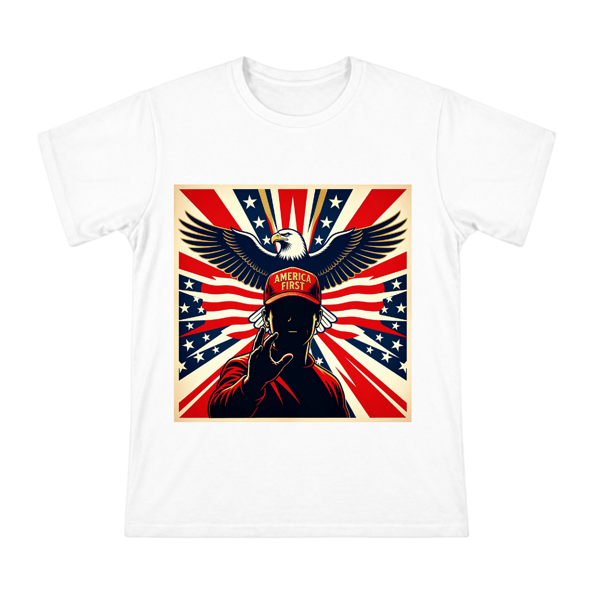 American Eagle and Red Baseball Cap Silhouette Vintage Poster Men's Short Sleeve T-Shirt front [ai-pod:5004715197117ca9a6c799cc6ded96ff]
