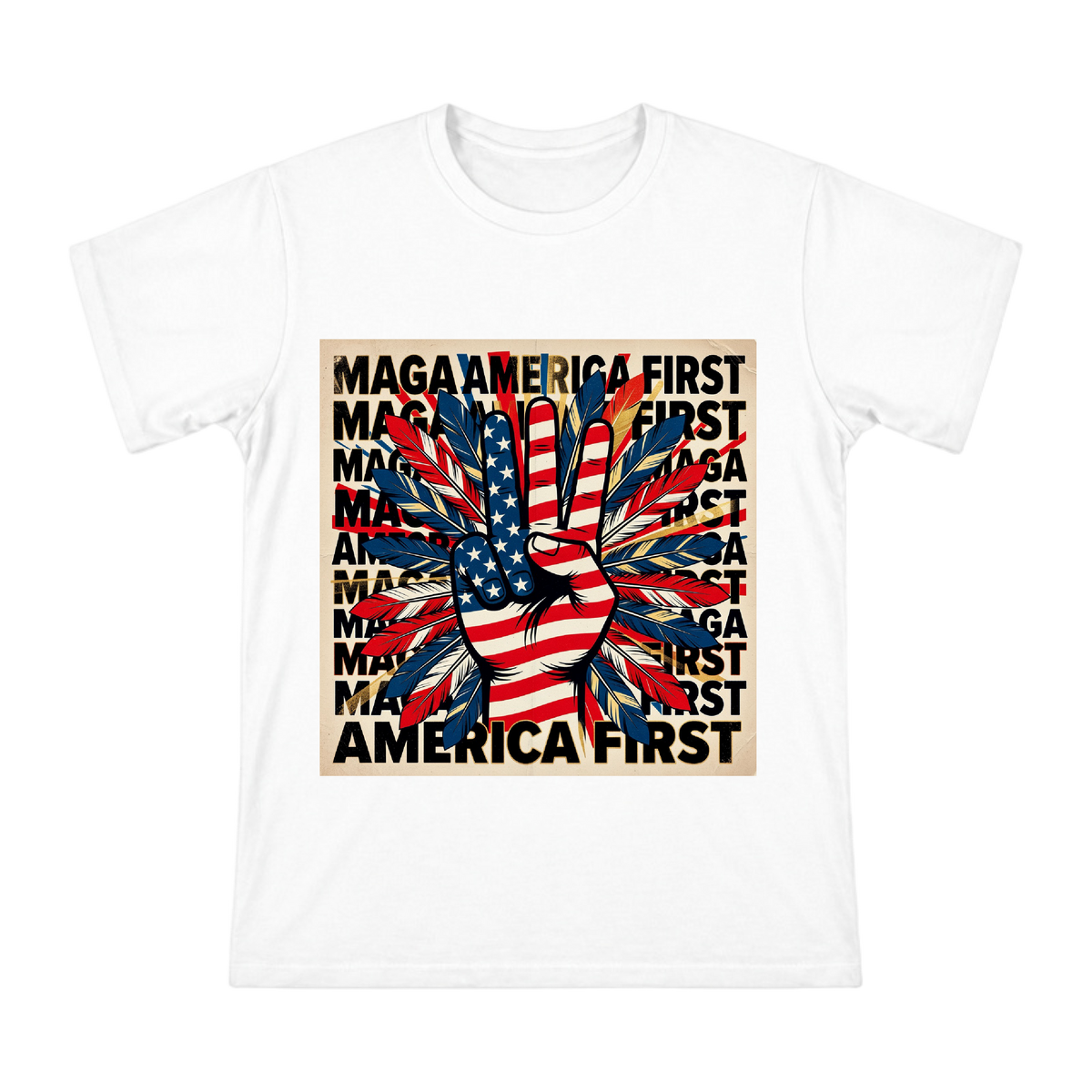 MAGA America First Eagle Feather Pop Art Men's Custom T-Shirt front [ai-pod:fe9ebe814e3e038df1ad9e111ae96af9]