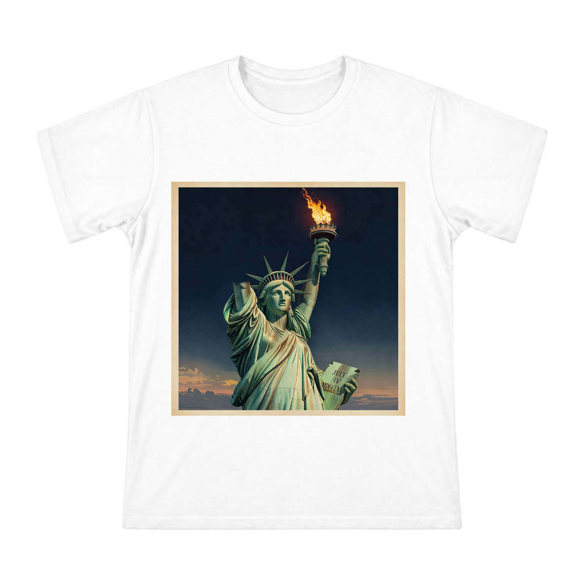 Statue of Liberty Torch Portrait Men's Custom Cotton T-Shirt front [ai-pod:d62eb6946267a639077a2d5308b38c54]