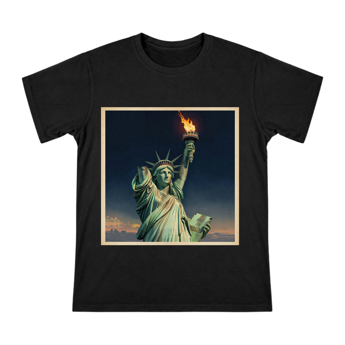 Statue of Liberty Torch Portrait Men's Custom Cotton T-Shirt front [ai-pod:4046ccf16edc2af35d29db442180cc45]