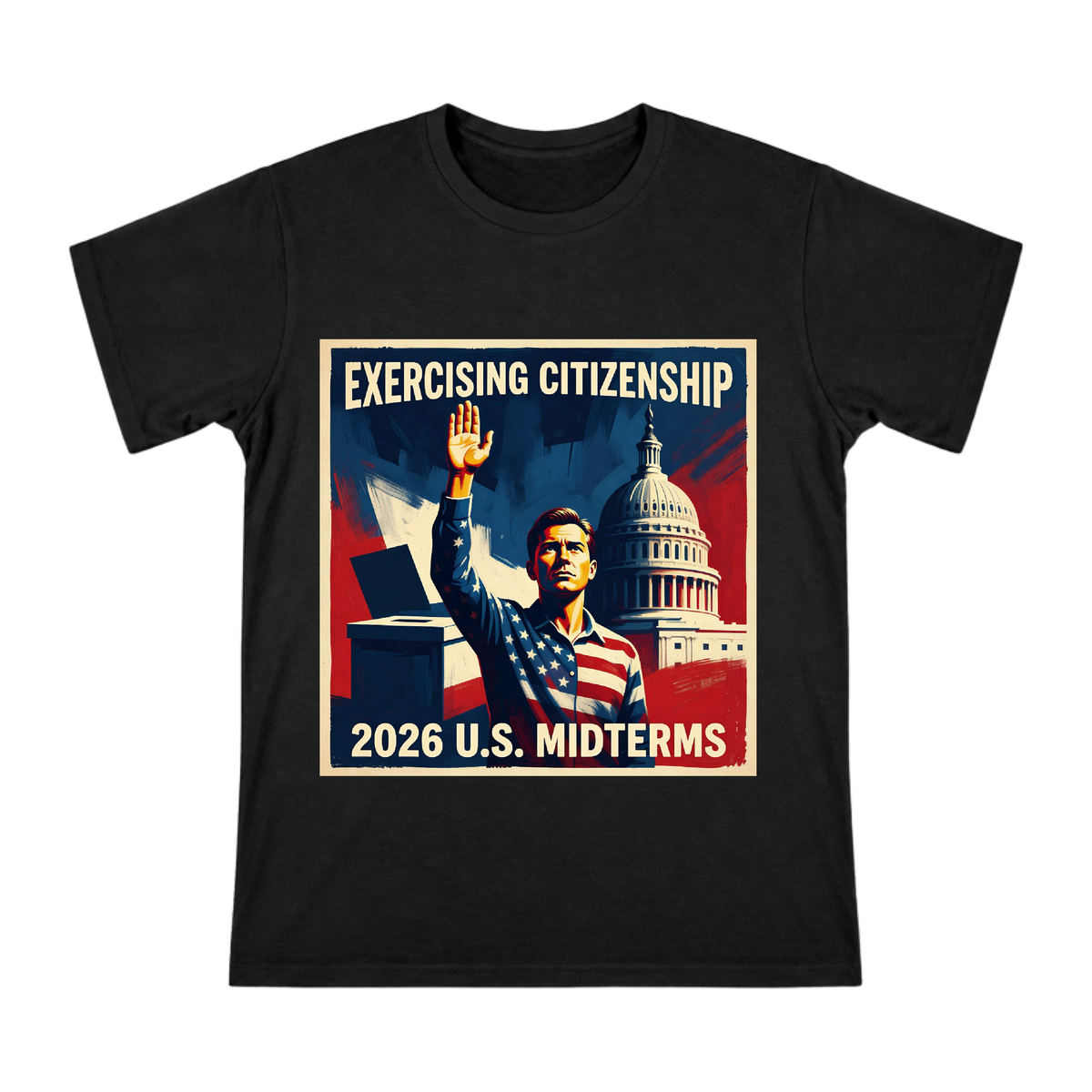 2026 U.S. Midterms Exercising Citizenship Vintage Poster Men's Short Sleeve T-Shirt front [ai-pod:35691d7d8fd637eb5c118791e9fe218e]