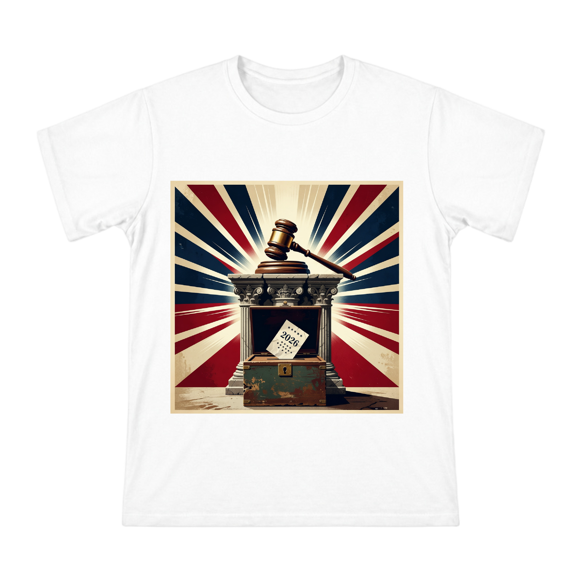 2026 Gavel and Ballot Box Political Illustration Men's Short Sleeve T-Shirt front [ai-pod:8ed75bdd866d246debf511a4aabd3704]