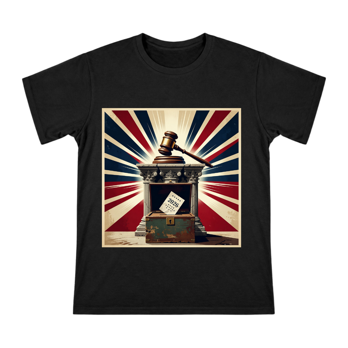 2026 Gavel and Ballot Box Political Illustration Men's Short Sleeve T-Shirt front [ai-pod:5f918e6bbfda73a9d4856898fb4c112d]