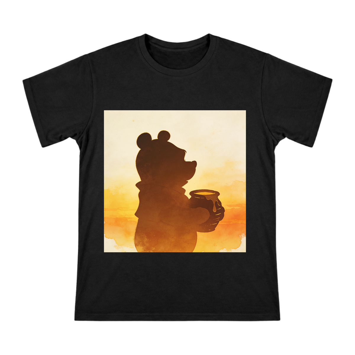 Vintage Winnie the Pooh Honey Pot Silhouette Print Men's Short Sleeve Cotton T-Shirt front [ai-pod:931b312eb4b48cf18a1aa821a110e0d6]