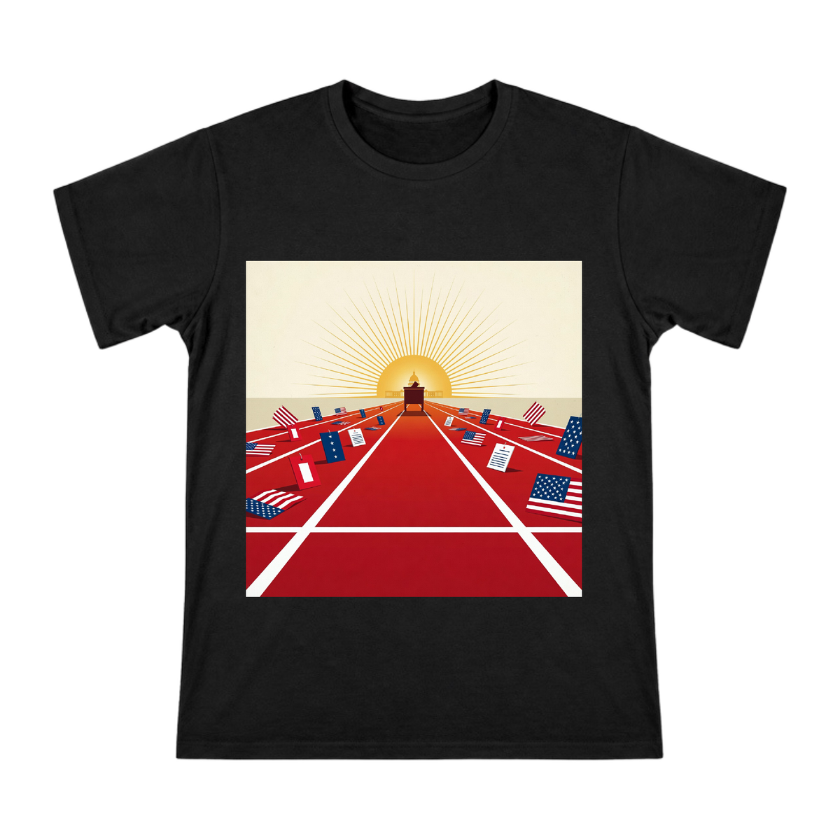 Democracy Race Track Men's Custom Print T-Shirt front [ai-pod:d0cac0e56354c1a45d20228c8271fe34]
