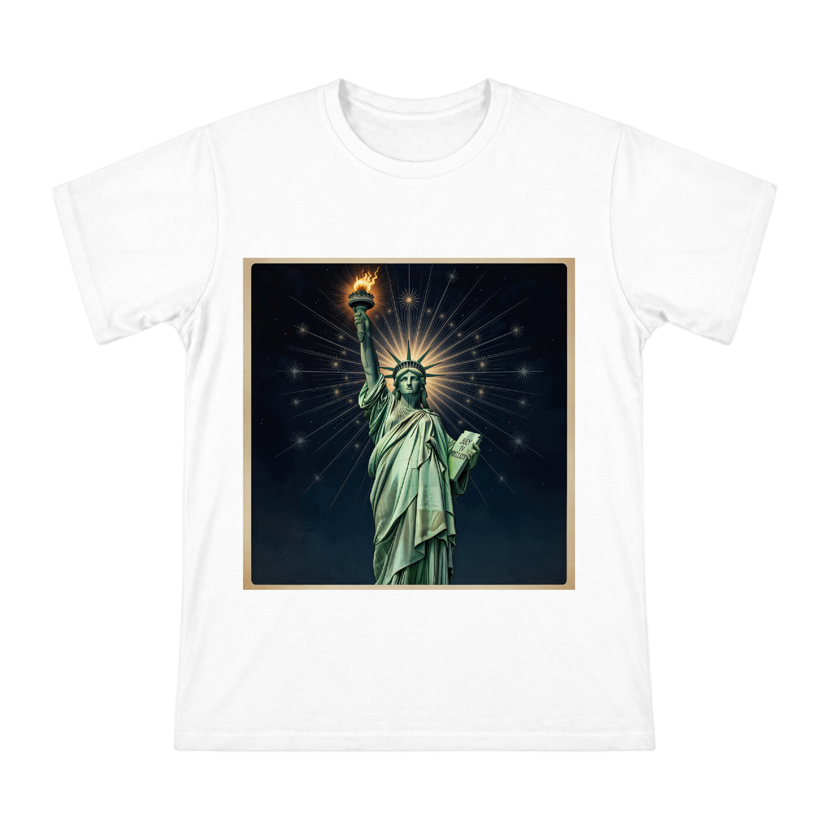 Art Nouveau Statue of Liberty Goddess with Torch Men's Cotton T-Shirt front [ai-pod:022921479eb3375a861c6ff44f05731d]