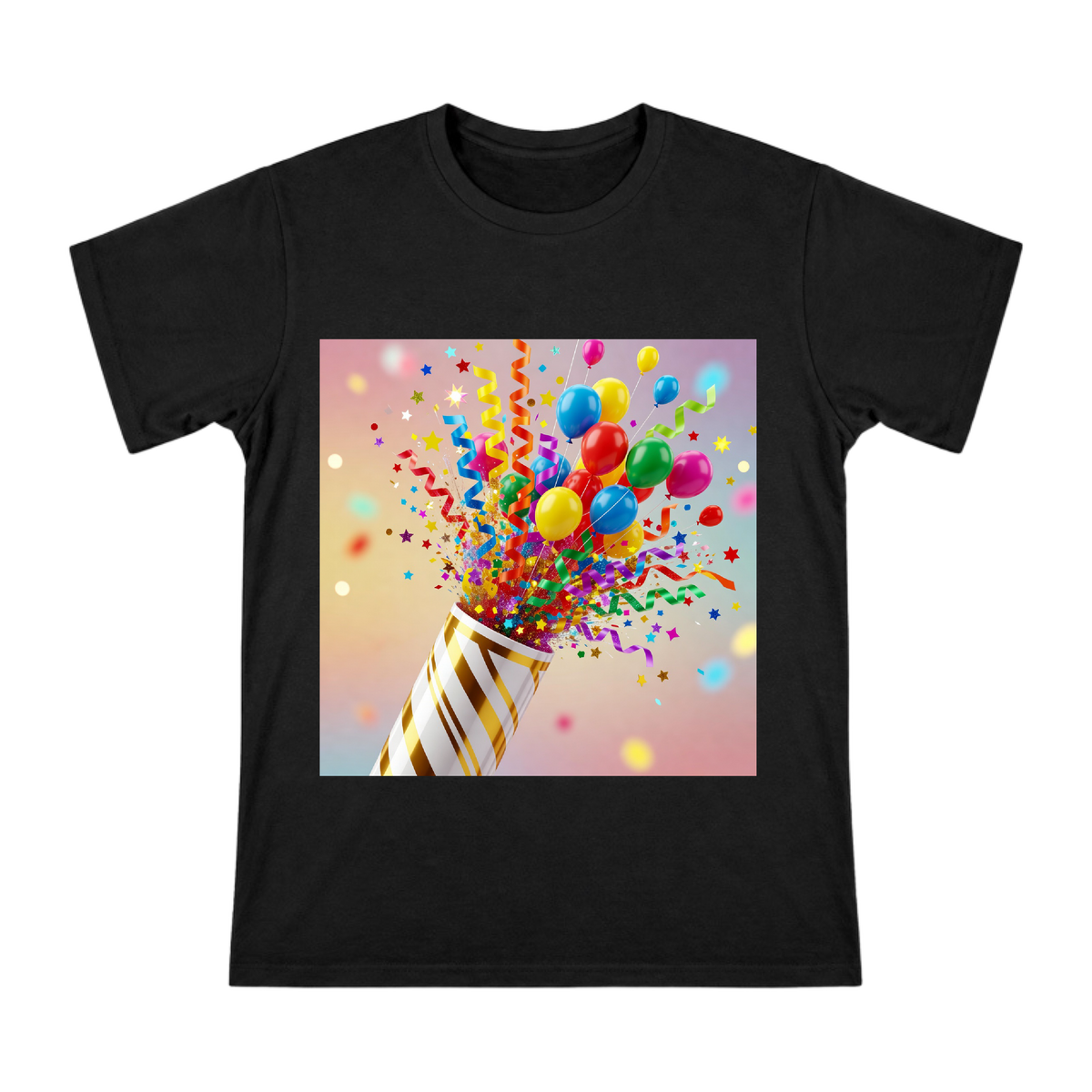 Colorful Birthday Party Popper with Confetti and Balloons Men's Short Sleeve T-Shirt front [ai-pod:a7d1d19a27139b9f7df97515fd6176c0]