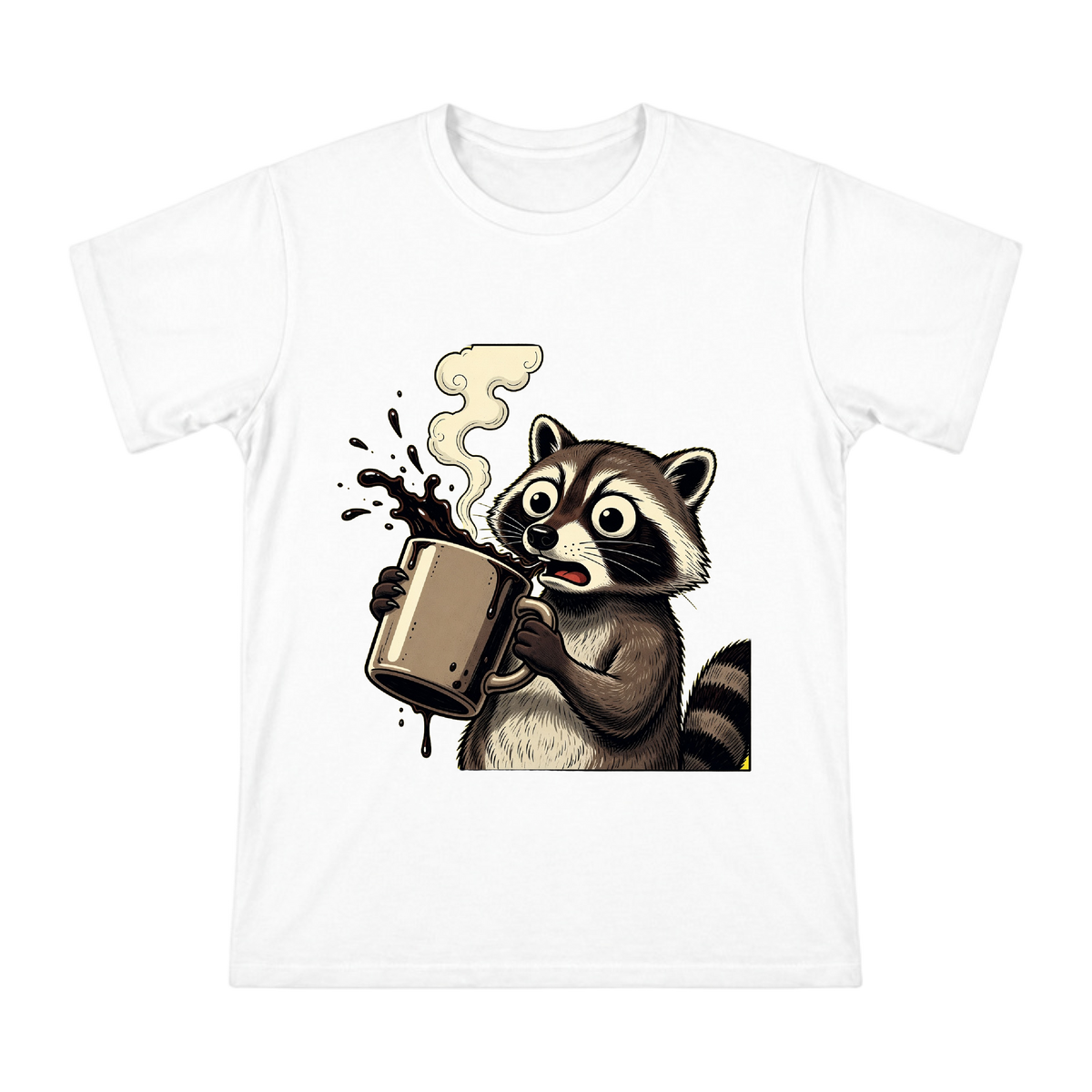Raccoon Drinking Black Coffee American Retro Style Men's Short Sleeve T-Shirt front [ai-pod:ab74821acdbfcf39271dd953a4dfd7f9]
