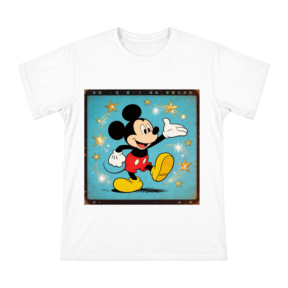 Retro Mickey Mouse with Golden Starlight Art Men's Cotton T-Shirt front [ai-pod:d2d4af5b0e909ebecb643781517cfb10]