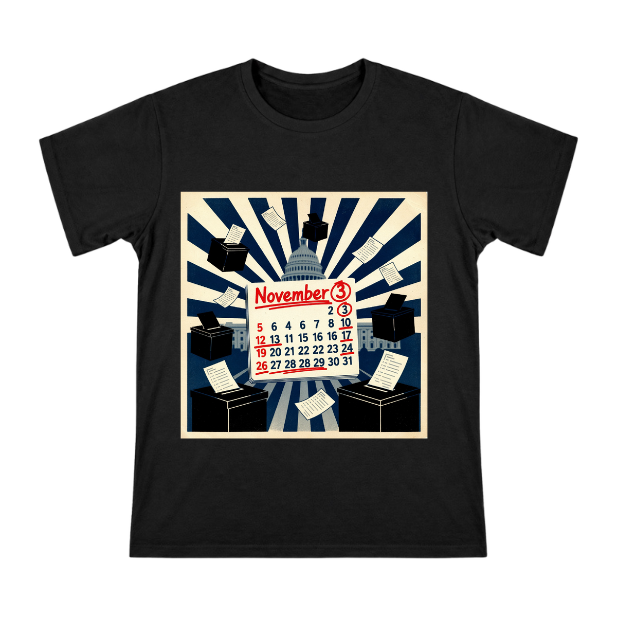 Vintage Election Day Calendar and Ballot Box Illustration Men's Short Sleeve T-Shirt front [ai-pod:da7acf2eda552d37c37a2c32bbf846a2]