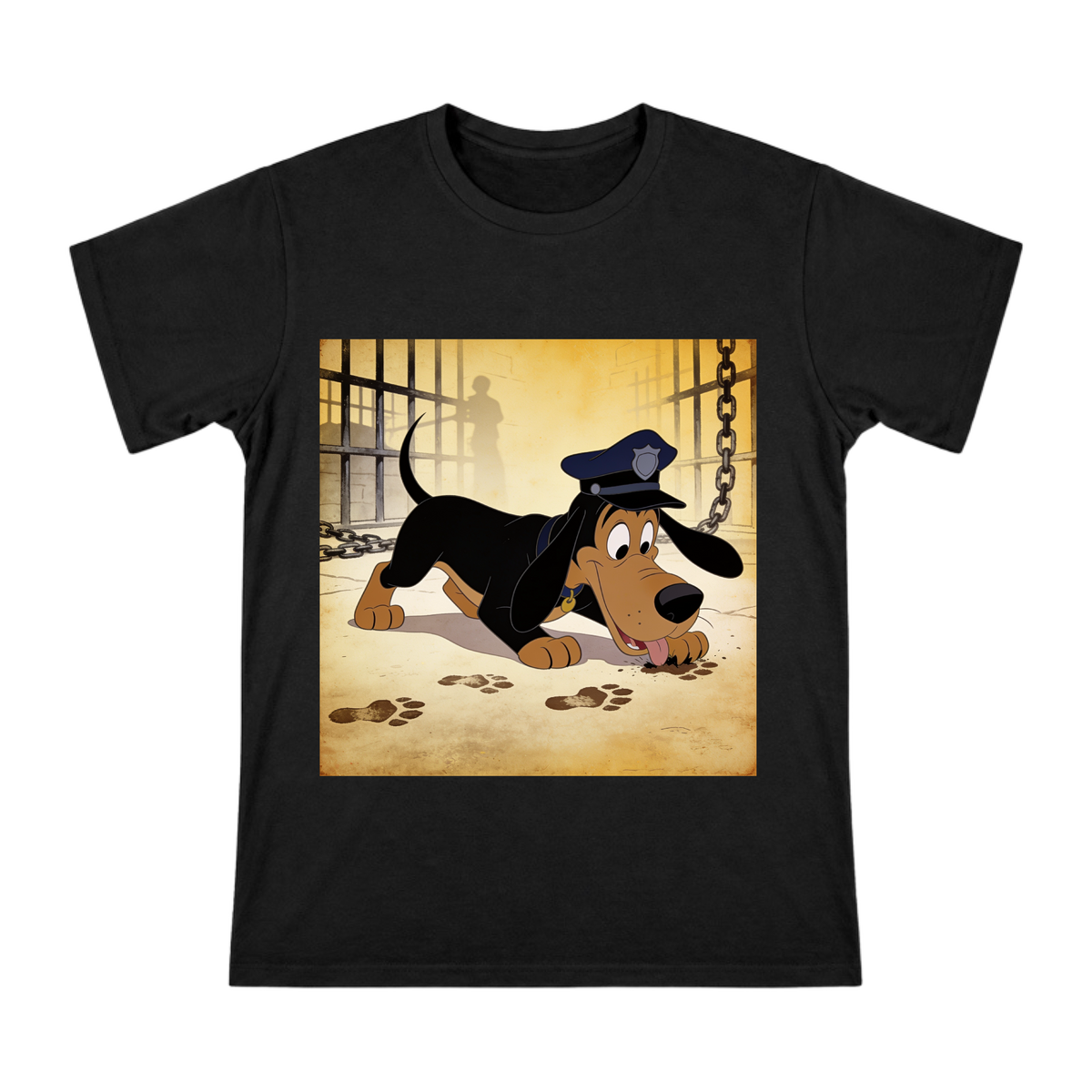 Retro Police Dog Rover Cartoon Print Men's Short Sleeve T-Shirt front [ai-pod:022b78db28f4e811f914fc8c1f8647fe]