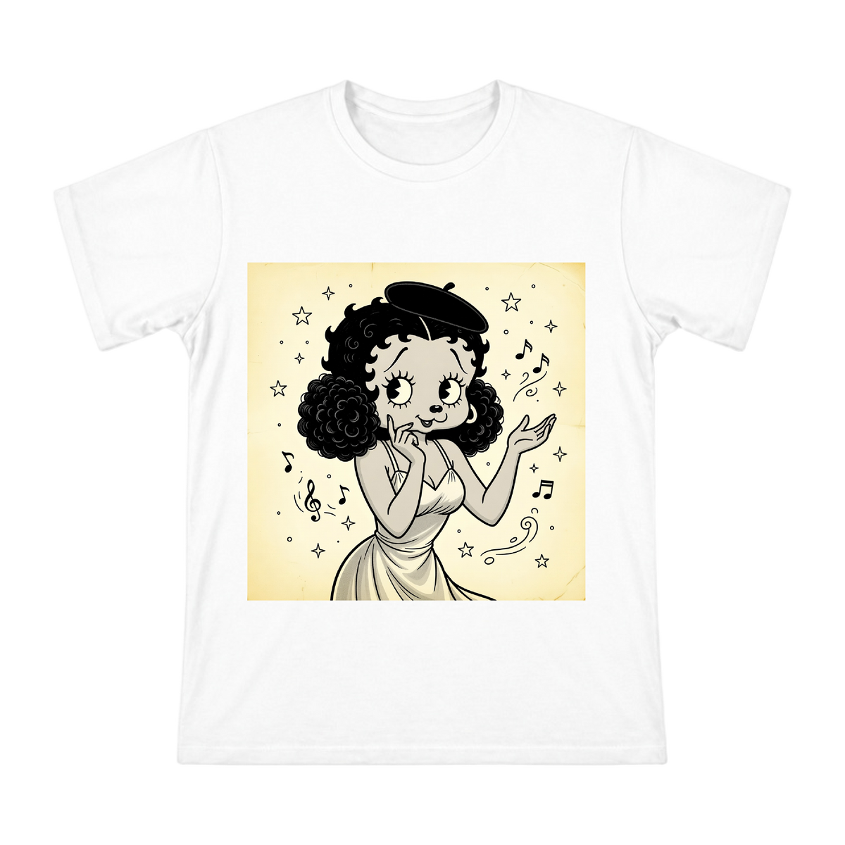 Vintage Betty Boop Style Poodle Jazz Singer Women's Cotton T-Shirt front [ai-pod:2ec5717ec5091d59514b3c7d573aed34]