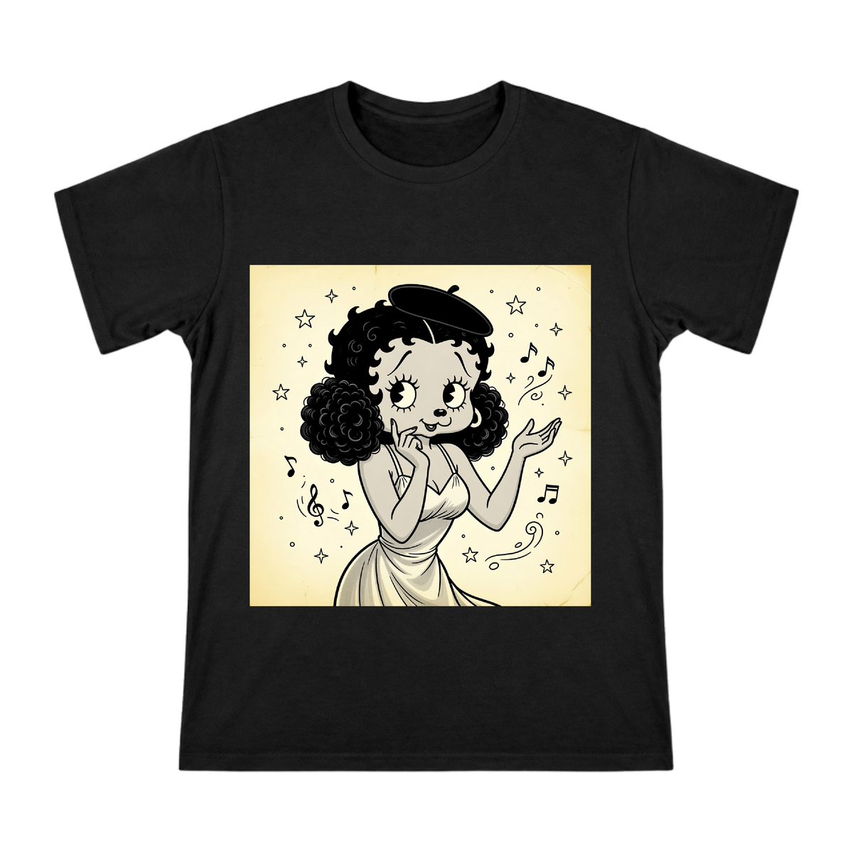 Vintage Betty Boop Style Poodle Jazz Singer Women's Cotton T-Shirt front [ai-pod:0772498fd54ccc1d7ed25263186c161f]