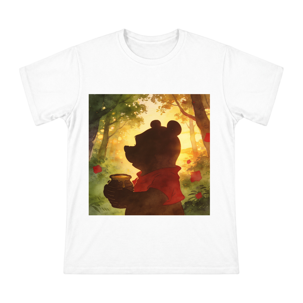 Winnie the Pooh Sunset Silhouette with Honey Pot on Men's Premium Cotton T-Shirt front [ai-pod:339e239fd0983dc420adc43f03c44de7]