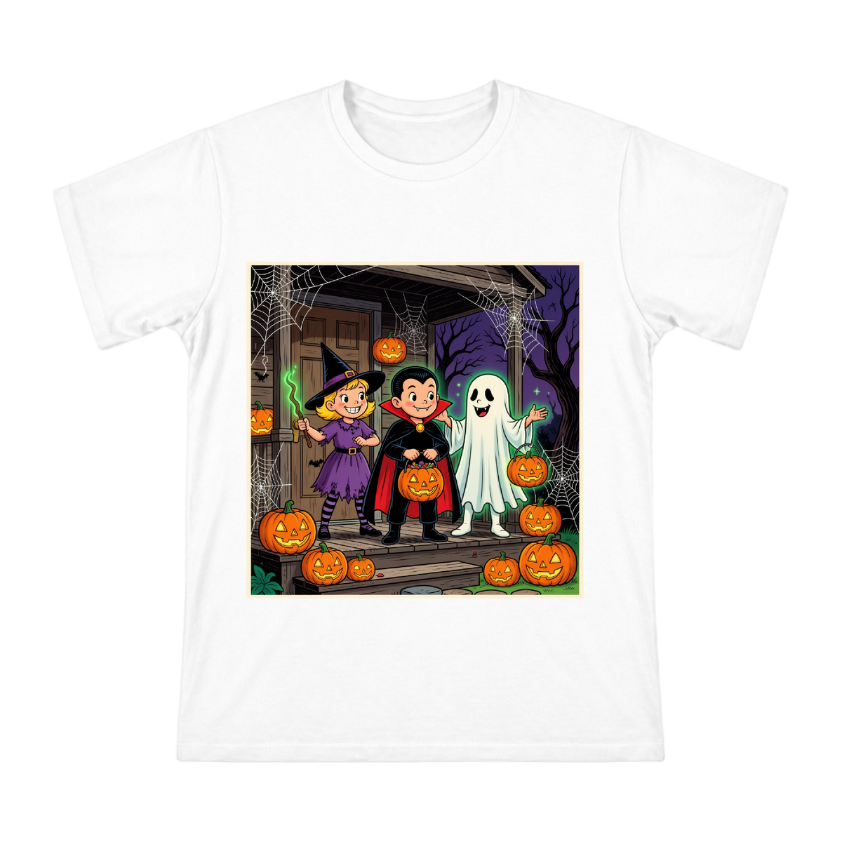 Cute Halloween Trio Trick-or-Treat Illustration Men's Short Sleeve T-Shirt front [ai-pod:d41f8a4d474e60f9feb746f42cb3c84d]
