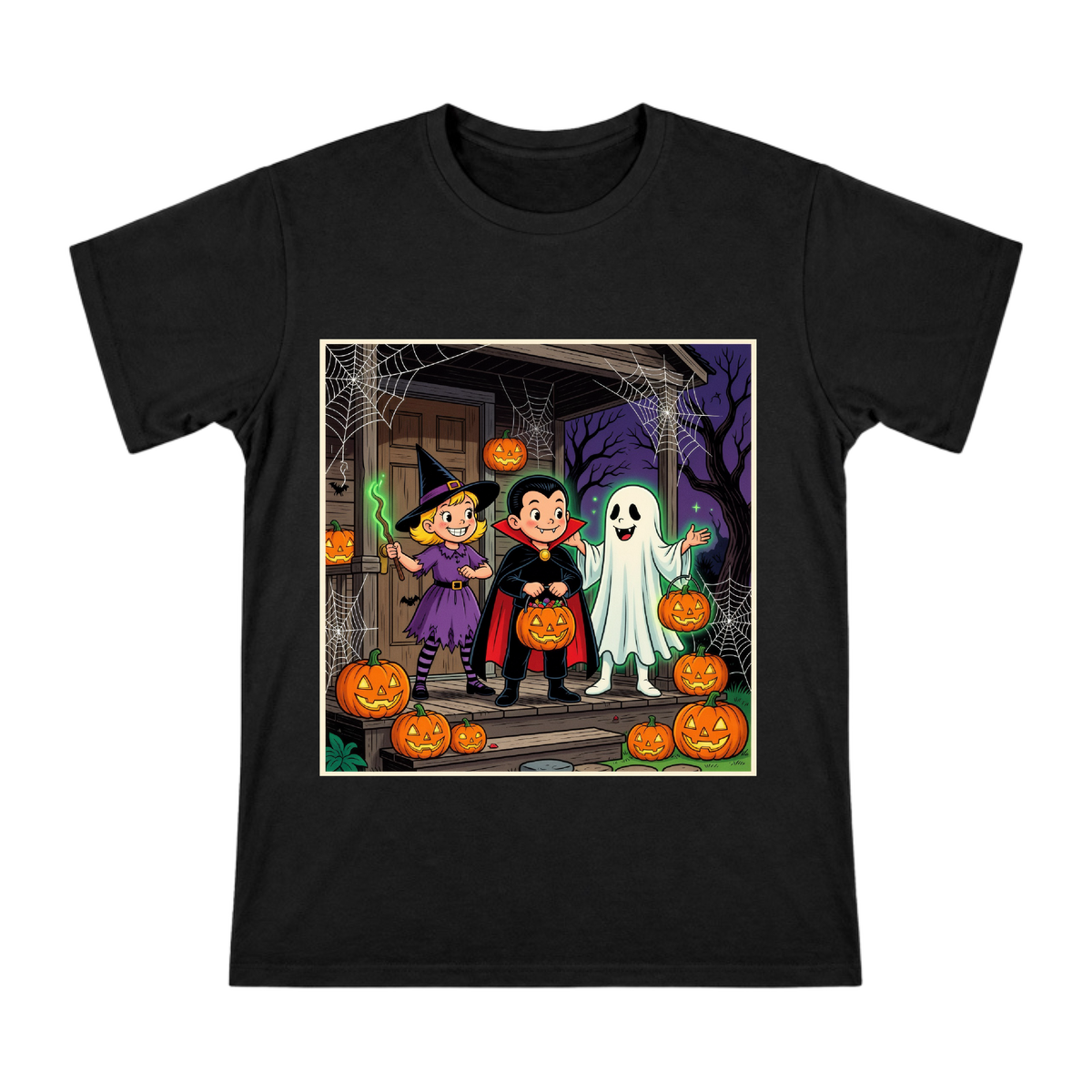 Cute Halloween Trio Trick-or-Treat Illustration Men's Short Sleeve T-Shirt front [ai-pod:52548983612a5517bca2356f588dbfaa]