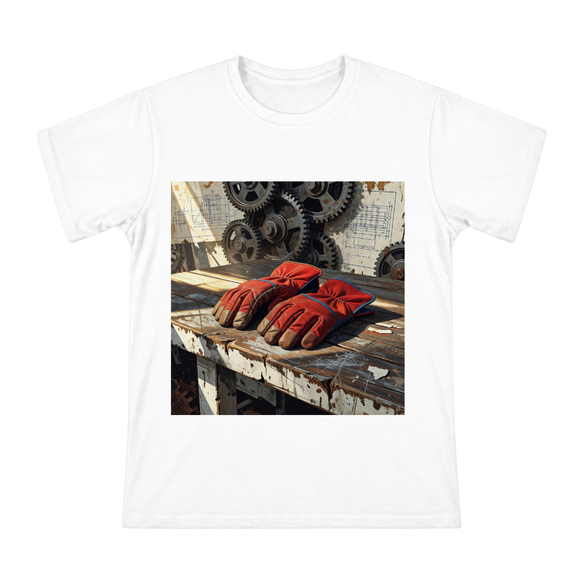 Vintage Red Canvas Leather Work Gloves Men's Custom Short Sleeve T-Shirt front [ai-pod:ac9e869e718fb4eed10c3e27866fb31d]