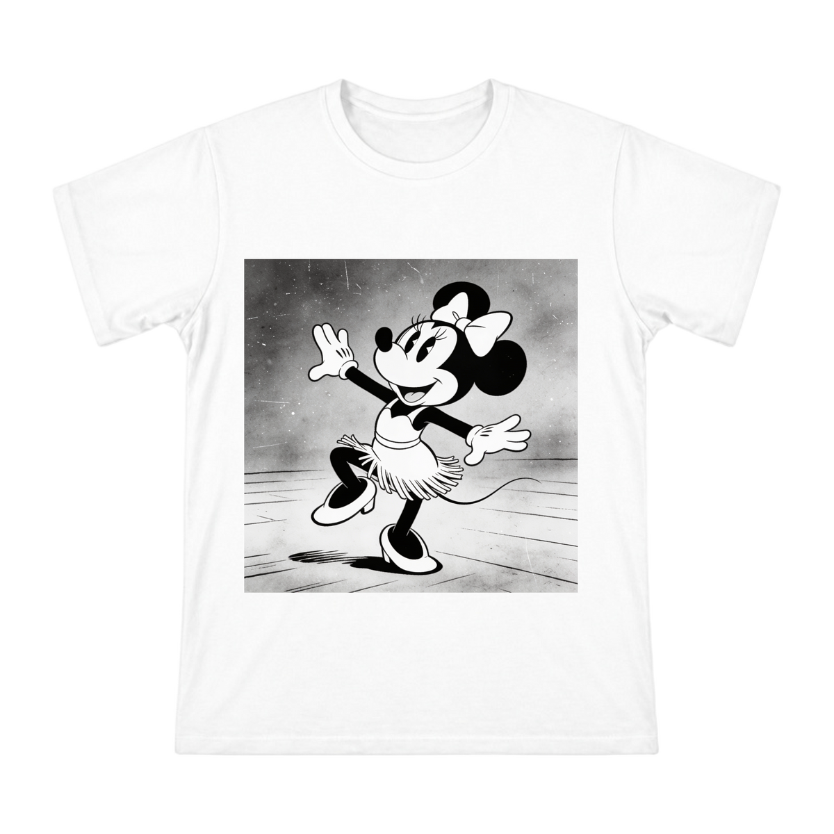 Retro Black-and-White Minnie Mouse Charleston Dance T-Shirt front [ai-pod:a4a861895bcb3f77b5f19ba8f11752af]