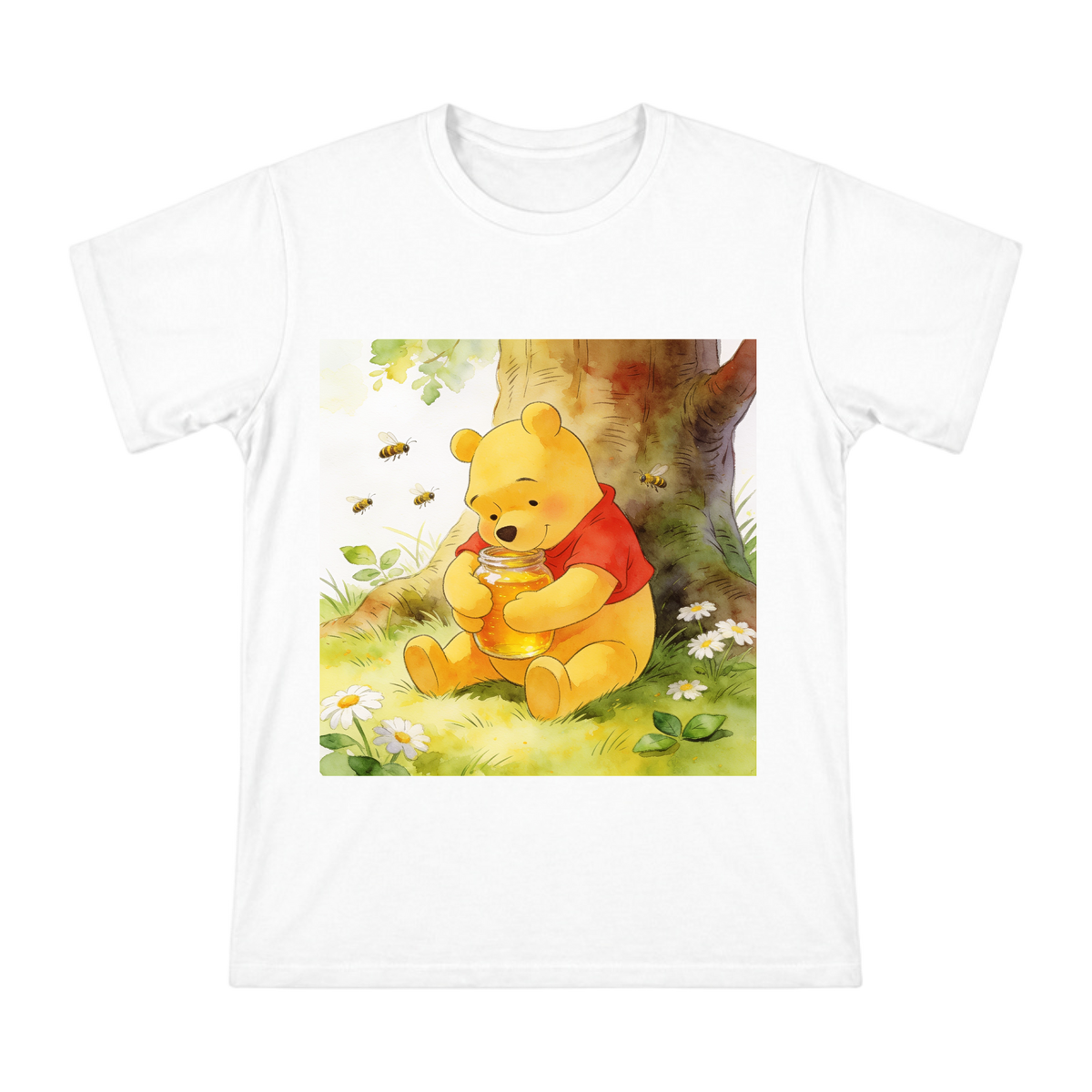 Watercolor Bear Honey Jar Illustration Men's Cotton T-Shirt front [ai-pod:a3ab9fec877737d14d55a05281b33538]