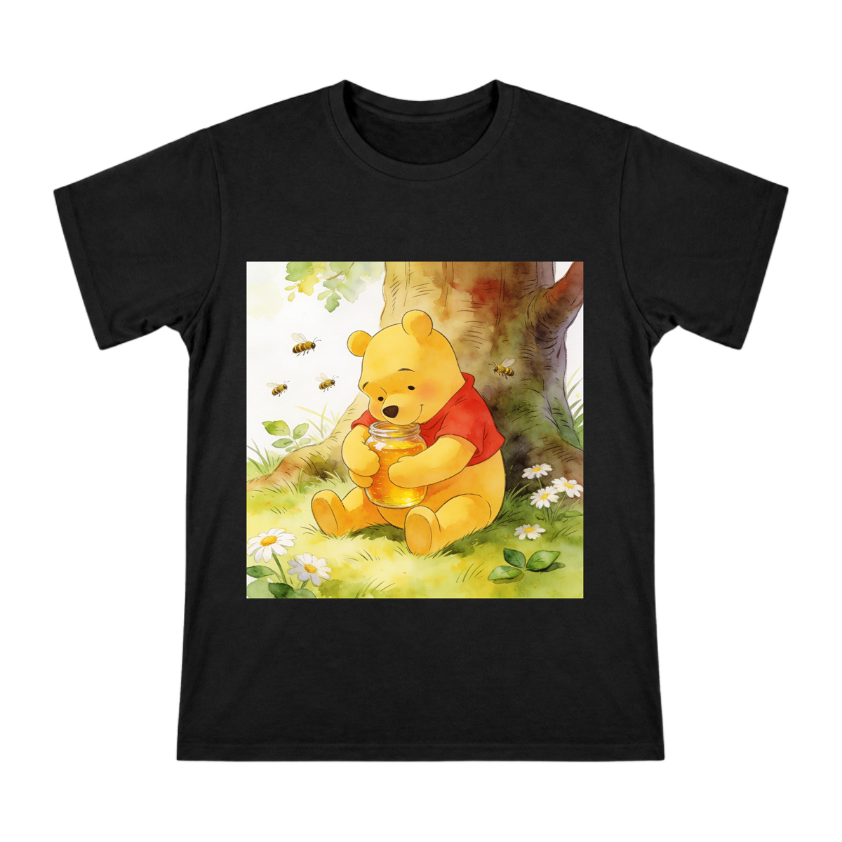 Watercolor Bear Honey Jar Illustration Men's Cotton T-Shirt front [ai-pod:2c262645bc64a1d15427deed6e4485d7]