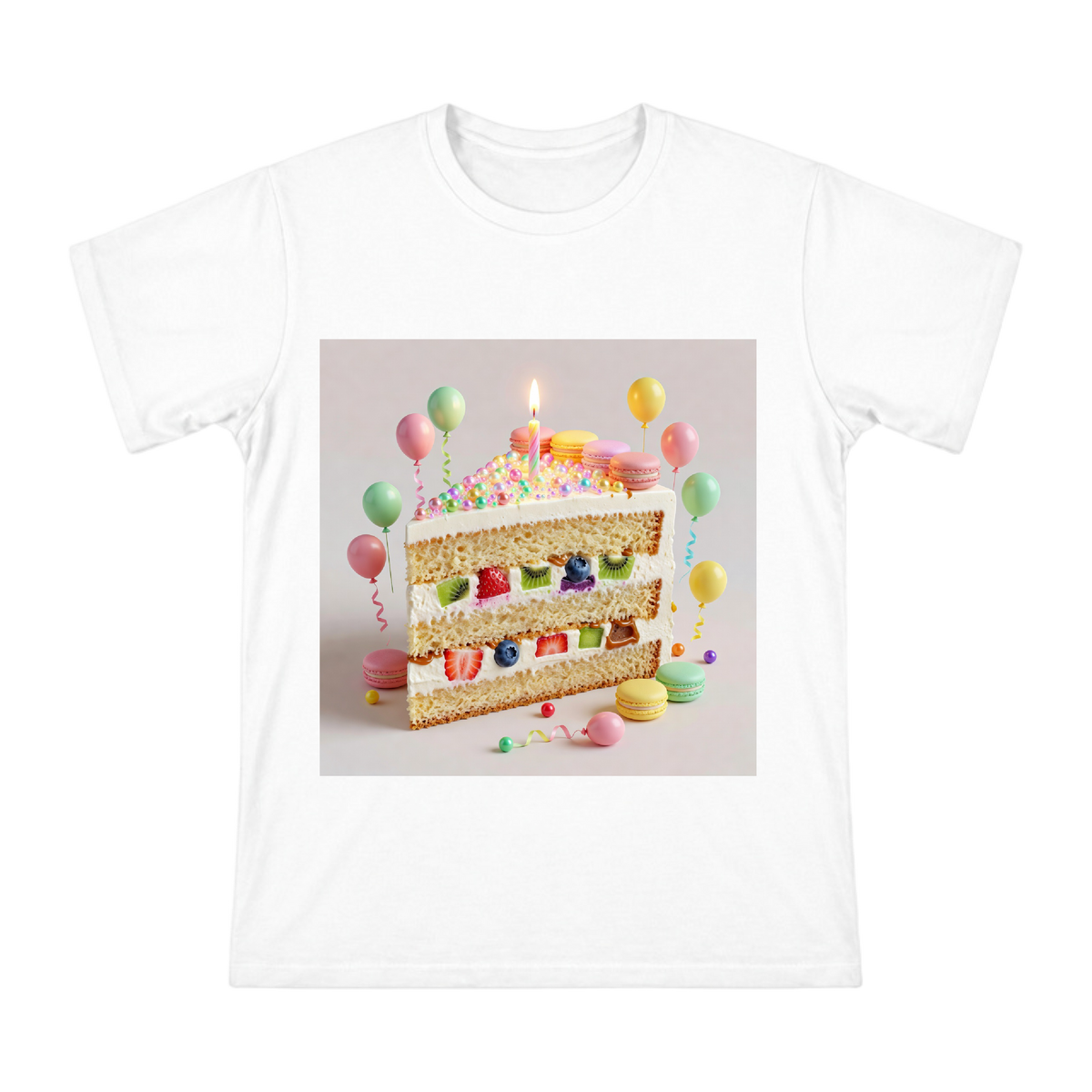 Macaron Fruit Birthday Cake Slice Men's Short Sleeve T-Shirt front [ai-pod:d552397087647ef963b9e9168f88b413]
