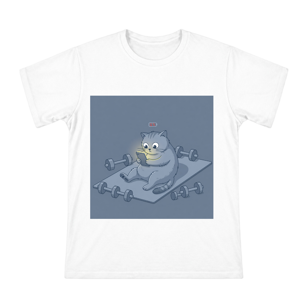 Fitness-Procrastinating Gray Cat Vector Illustration T-Shirt front [ai-pod:4a42438bf52b5e223d58922eca5268fe]