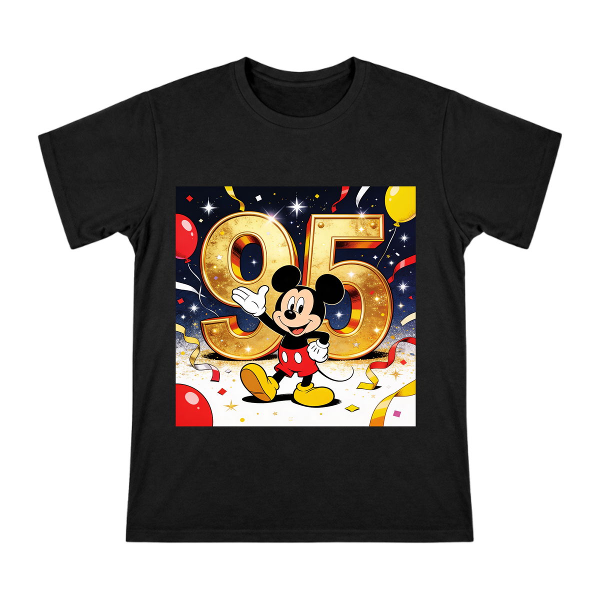 Mickey Mouse 95th Anniversary Gold Commemorative Print Men's Cotton T-Shirt front [ai-pod:6334dee23ac1fd607d7ed9f89cdf1479]
