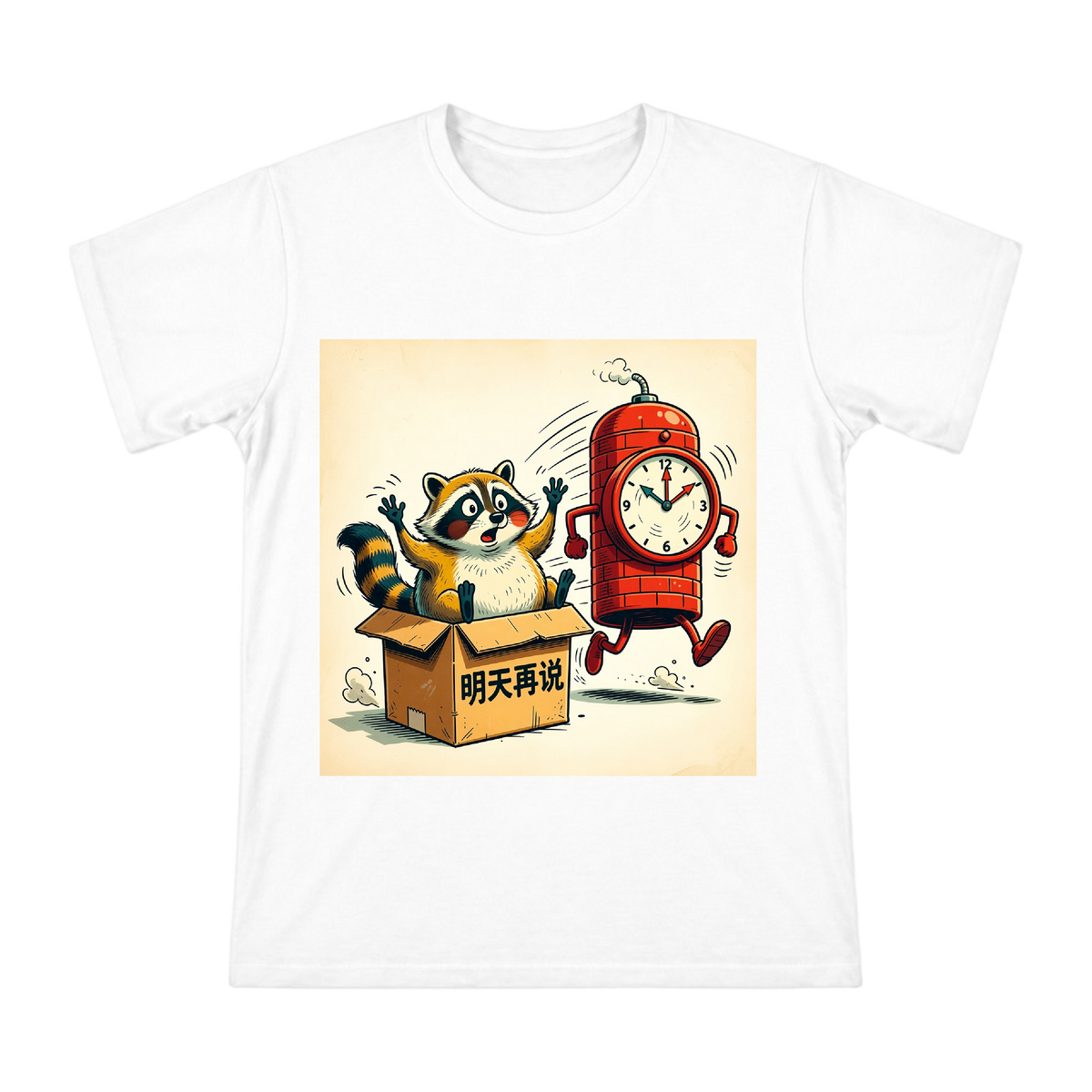 Procrastinating Raccoon vs. Deadline Bomb Men's Short Sleeve T-Shirt front [ai-pod:8d2c91b2f3123d9d758784098ebc8c1a]