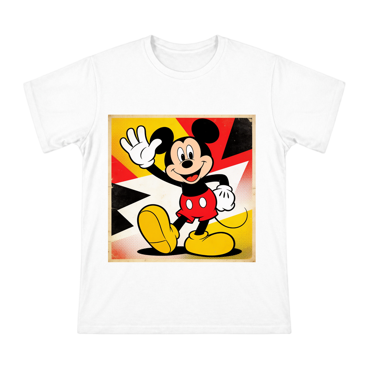 Retro Pop Art Mickey Mouse Waving Illustration Men's Cotton T-Shirt front [ai-pod:5ab583ff7f905832001cbf31735b3095]