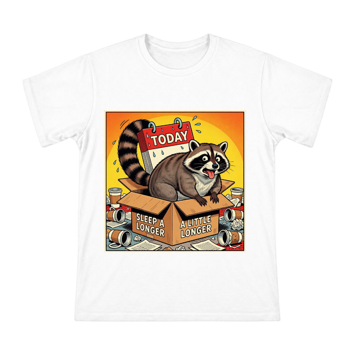Reluctant Raccoon in Box Retro Comic Graphic T-Shirt front [ai-pod:54bc8658aef6ded03bd82878b14cd338]