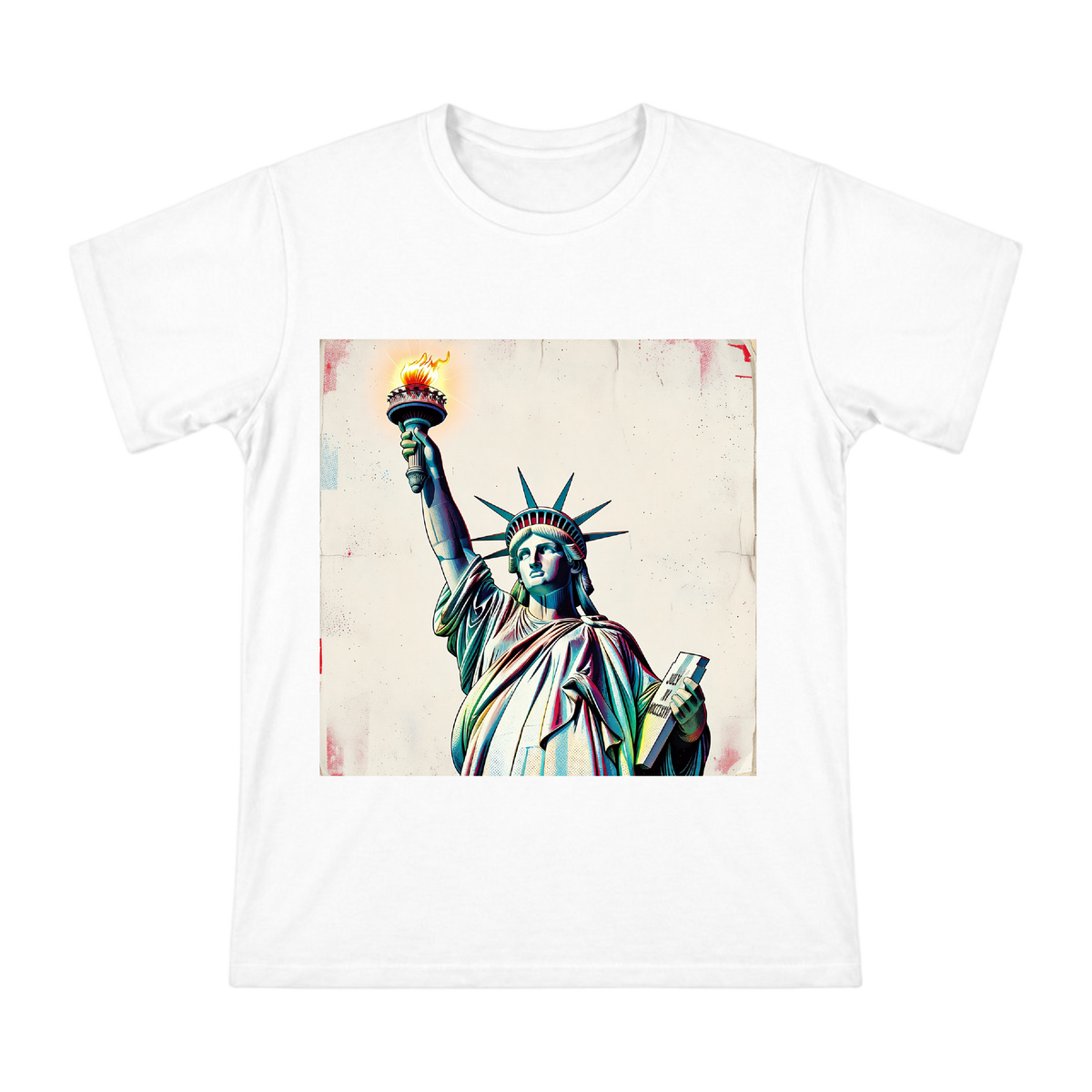 Statue of Liberty Retro Pop Art Men's Short Sleeve Cotton T-Shirt front [ai-pod:b71bb0ee0e045aac865f5e92abdcb18d]