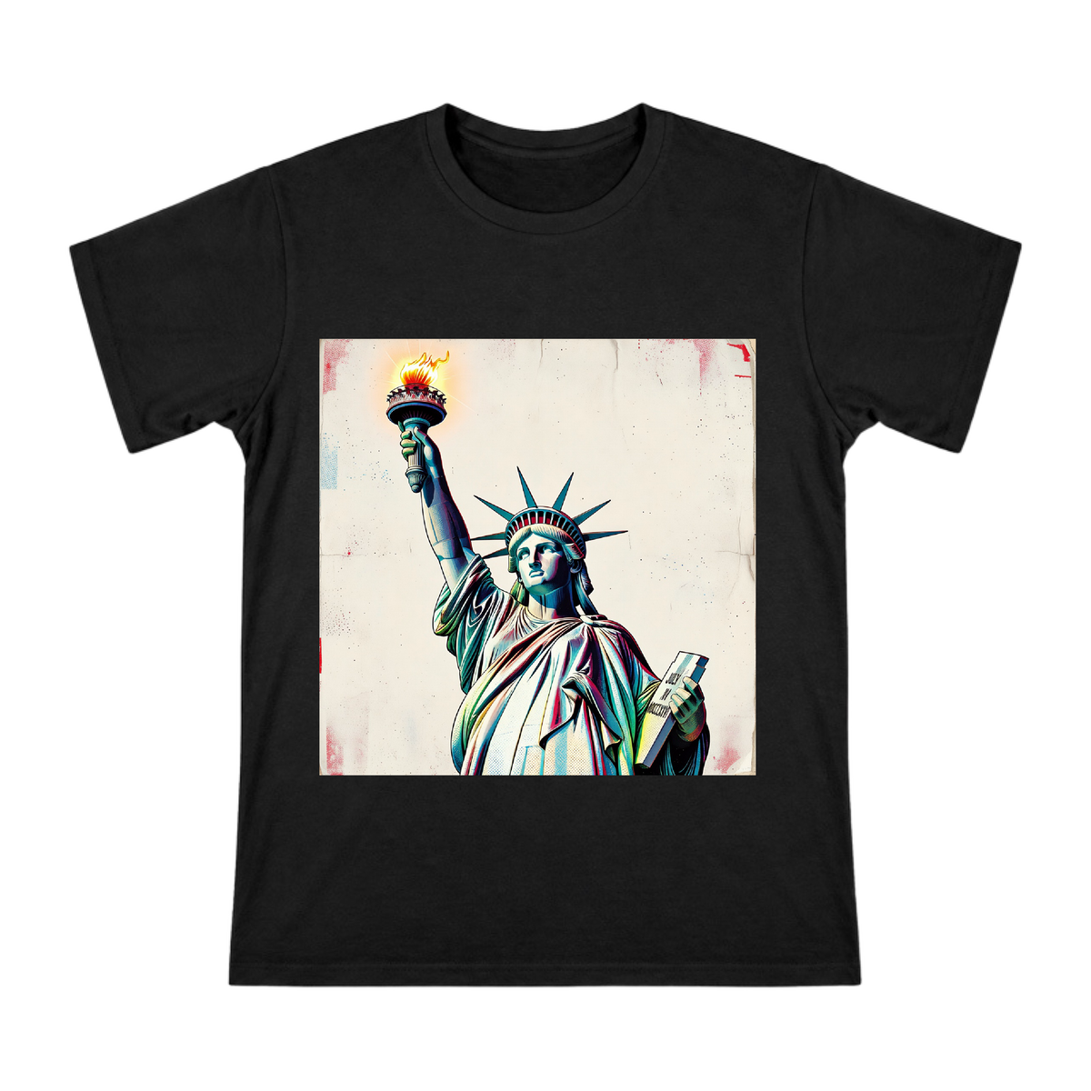 Statue of Liberty Retro Pop Art Men's Short Sleeve Cotton T-Shirt front [ai-pod:678c7b59d3116efd0b9d6a10d77833a5]