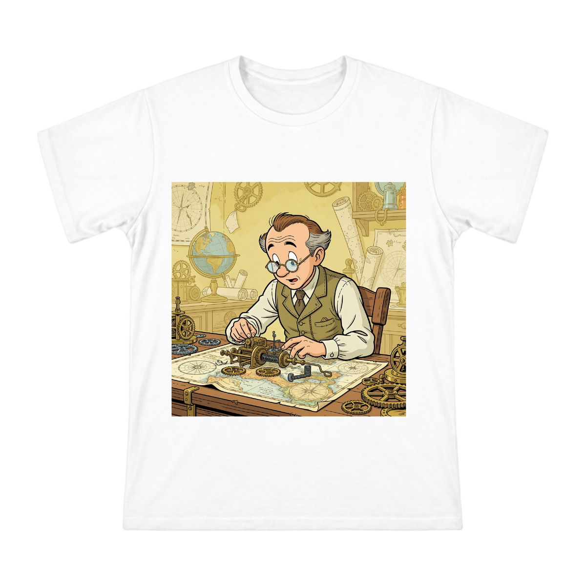 Steampunk Inventor Brass Gears Men's Cotton T-Shirt front [ai-pod:5c66ee2603d3e648fd7df69f8730d6af]
