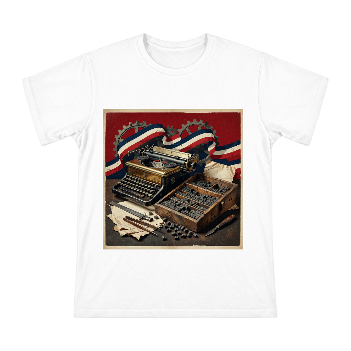 Vintage Typewriter and Typesetting Art Men's Cotton T-Shirt front [ai-pod:07debb33a52f964cc9db1ad2ff3a48f8]