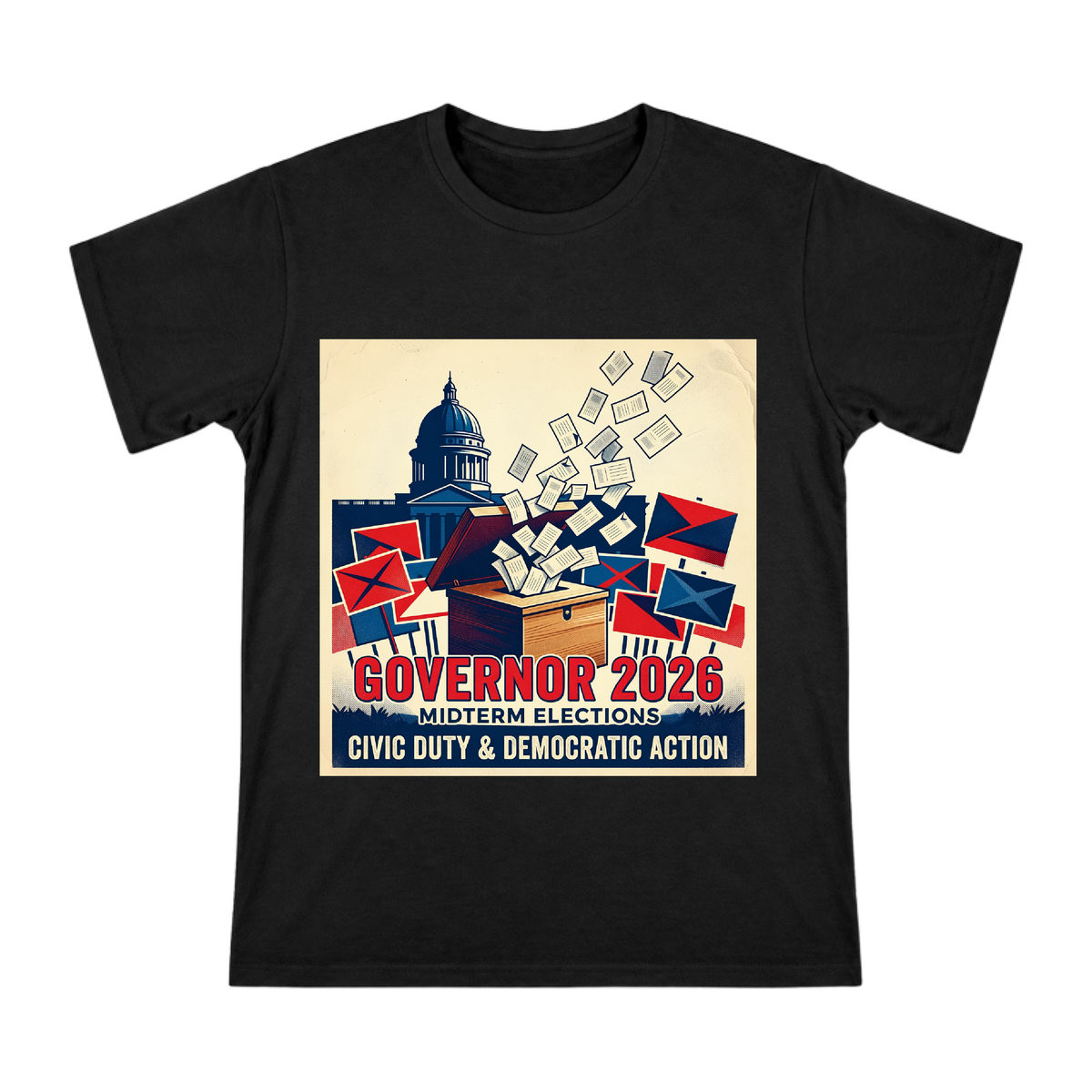 2026 Governor Midterm Election Vintage Political Poster Men's Short Sleeve T-Shirt front [ai-pod:d7e61e26fb7bd3b2267e791a55a5fa3b]