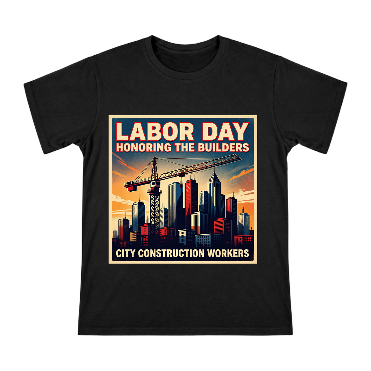 Labor Day Honoring Builders Retro Crane Cityscape Men's Cotton T-Shirt front [ai-pod:f2d1e25c6826fa7f9187a231bc02abea]