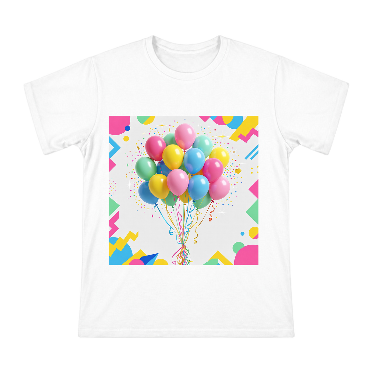 Vibrant Balloon and Ribbon Party Print Men's Short Sleeve T-Shirt front [ai-pod:af6c1d33890381e1f1fcac6c15339b24]