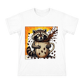 Raccoon Hugging Coffee Cup Retro Comic T-Shirt front [ai-pod:82a821e9aeb332b69e525544f4304ca0]