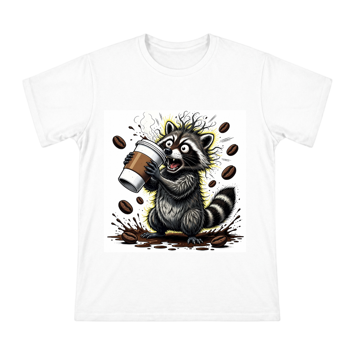 Caffeine-Overloaded Raccoon Graphic Men's Cotton T-Shirt front [ai-pod:351259340da872e79f5ce118753724fb]