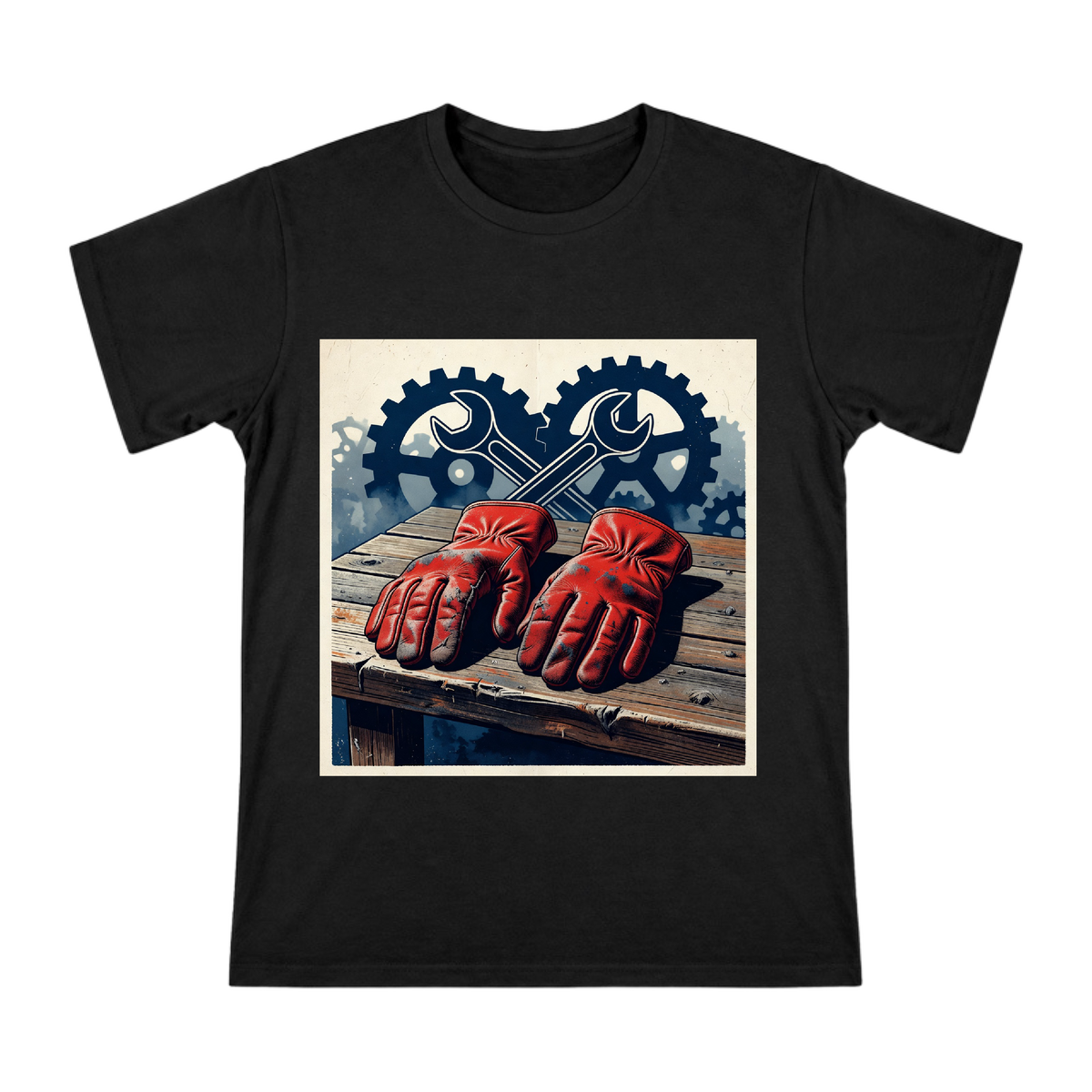 Retro Woodblock Labor Day Red Work Gloves Men's Custom T-Shirt front [ai-pod:3ed83e5fe565423aa45d6f88c1c63b45]