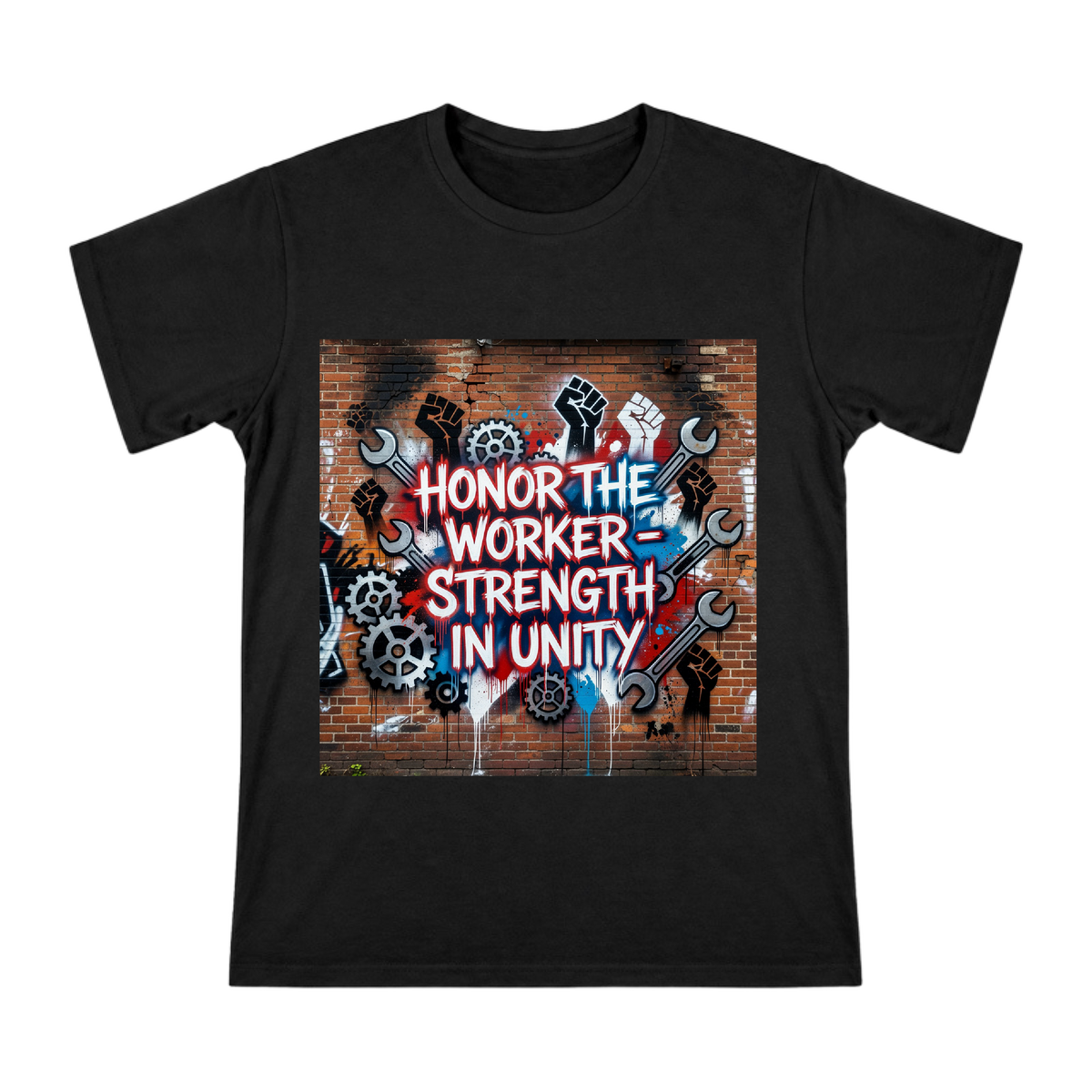 Honor the Worker Street Art Graphic Men's Cotton T-Shirt front [ai-pod:5d8cc8fcf2c38317e98bf91617b687ba]