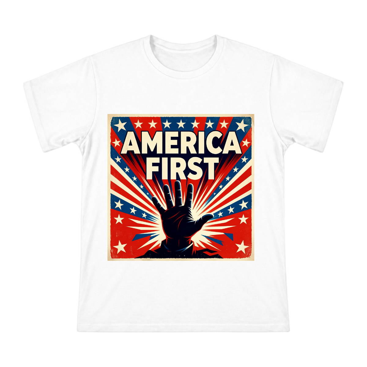 Vintage American Patriotic 'America First' Graphic Men's Cotton T-Shirt front [ai-pod:a38e44e0e53b12cece089dd0071d7008]