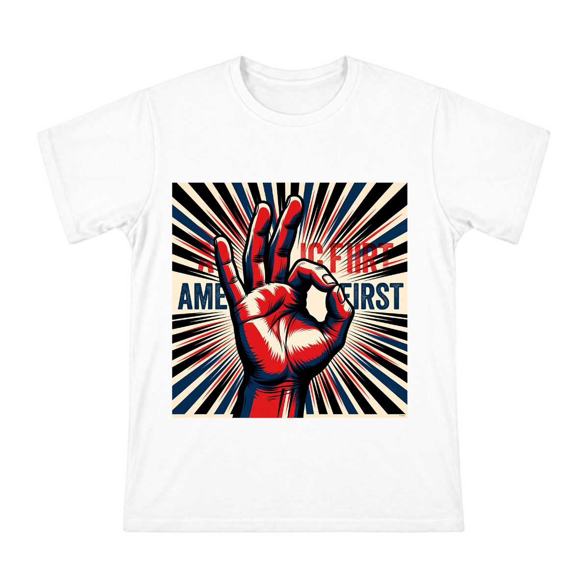 Pop Art OK Hand Gesture with Radiating Lines T-Shirt front [ai-pod:4270123267b307af76b75eeee5930ffa]
