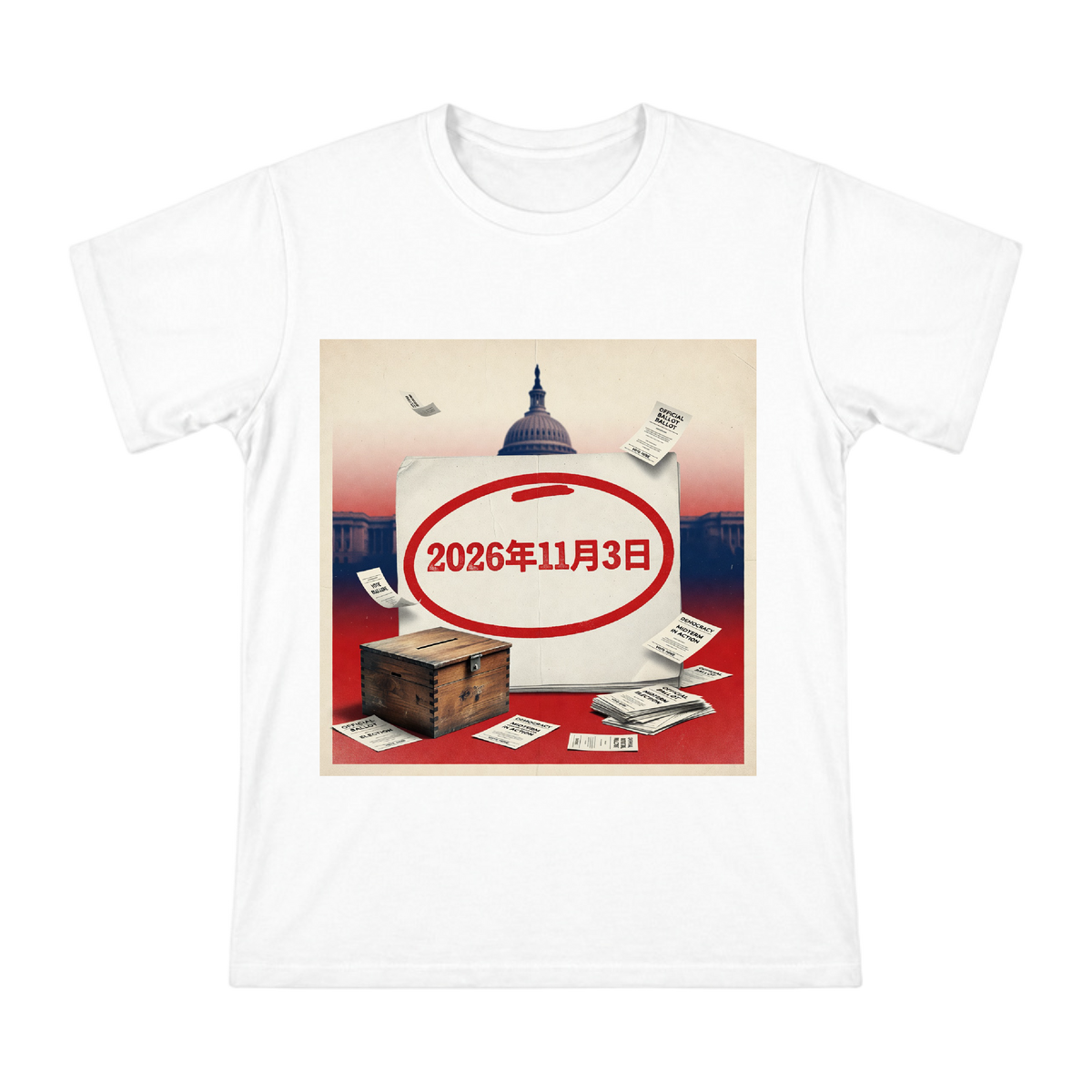 2026 Midterm Election Retro Voting Booth Collage Men's Short Sleeve T-Shirt front [ai-pod:0350a5f97f55cc58d910245a2a0603e5]