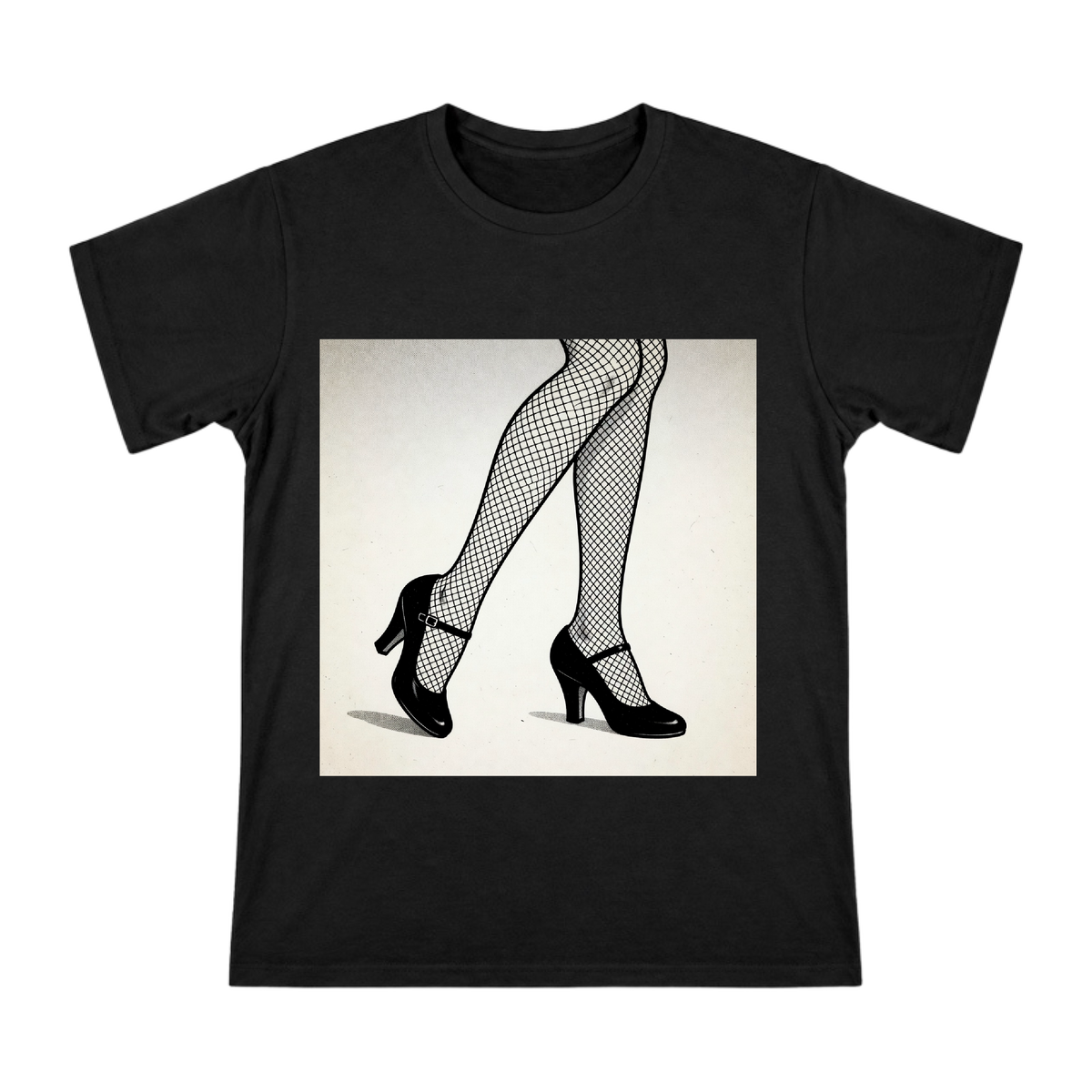 Vintage Jazz Age Fishnet Stockings and Mary Jane Heels Custom Men's Cotton T-Shirt front [ai-pod:3a4780289480b955469f77af03b41d3a]